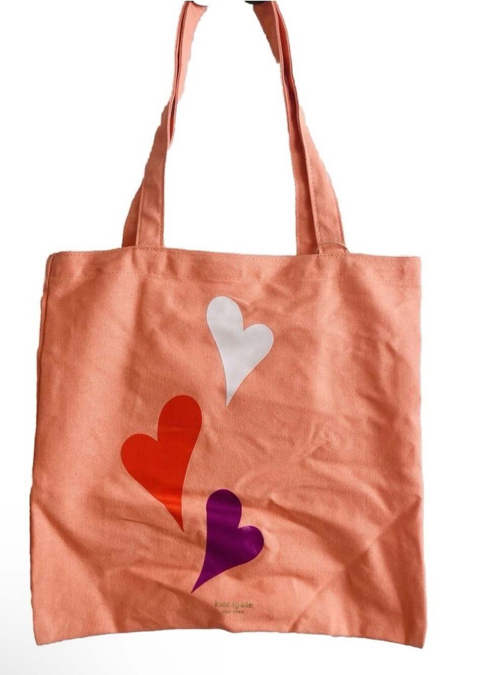 Kate Spade New York Heart Lips Canvas Book Tote Bag Peach